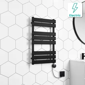 Santorini Electric Matt Black Flat Panel Heated Towel Rail 800x450mm