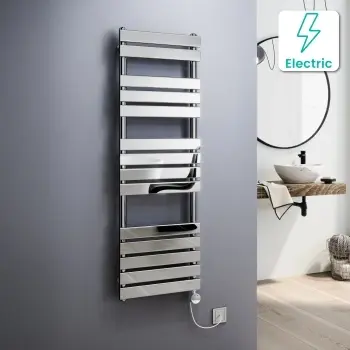 Santorini Electric Chrome Flat Panel Heated Towel Rail 1400x450mm