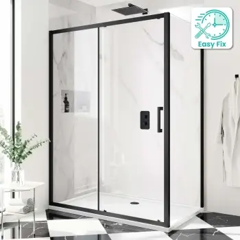 Hamburg Matt Black Easy Clean 8mm Sliding Shower Enclosure 1400x800mm - Easy Fix