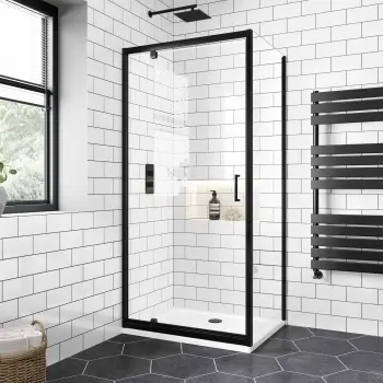 London Matt Black 6mm Pivot Shower Enclosure 900x760mm