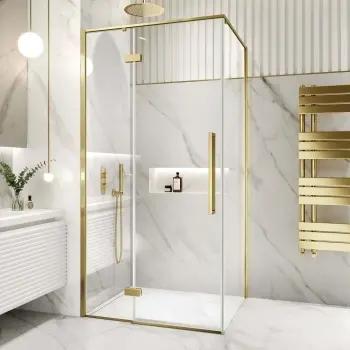 Helsinki Brushed Brass Premium Easy Clean 8mm Hinged Shower Enclosure 1100x800mm
