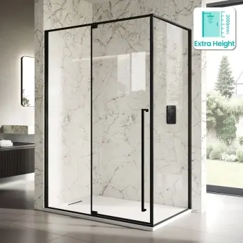 Cologne Matt Black Easy Clean 8mm Hinged Shower Enclosure 1400x800mm