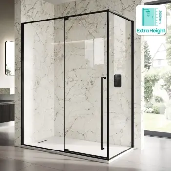 Cologne Matt Black Easy Clean 8mm Hinged Shower Enclosure 1600x900mm