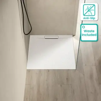 Tokyo Square Matt White Slate Texture Stone Shower Tray 800x800mm