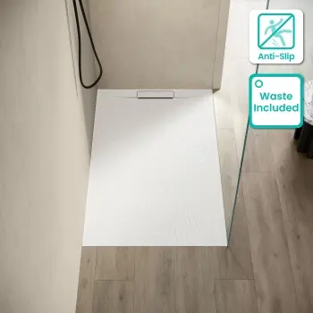 Tokyo Rectangular Matt White Slate Texture Stone Shower Tray 1400x900mm