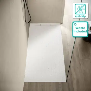 Tokyo Rectangular Matt White Slate Texture Stone Shower Tray 1800x900mm