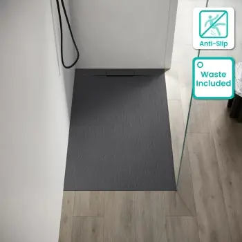 Tokyo Rectangular Matt Grey Slate Texture Stone Shower Tray 1400x700mm
