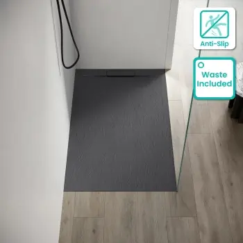 Tokyo Rectangular Matt Grey Slate Texture Stone Shower Tray 1500x800mm