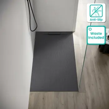 Tokyo Rectangular Matt Grey Slate Texture Stone Shower Tray 1700x900mm