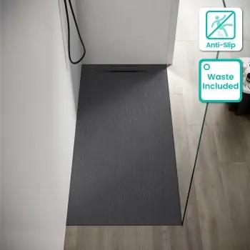 Tokyo Rectangular Matt Grey Slate Texture Stone Shower Tray 1800x900mm