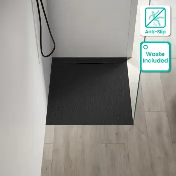 Tokyo Rectangular Matt Black Slate Texture Stone Shower Tray 1000x700mm