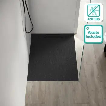 Tokyo Rectangular Matt Black Slate Texture Stone Shower Tray 1200x800mm