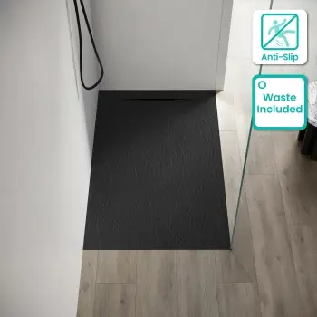 Tokyo Rectangular Matt Black Slate Texture Stone Shower Tray 1500x800mm