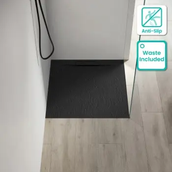 Tokyo Square Matt Black Slate Texture Stone Shower Tray 900x900mm