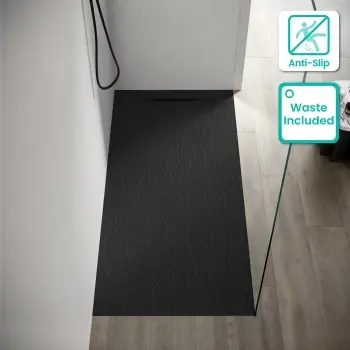 Tokyo Rectangular Matt Black Slate Texture Stone Shower Tray 1800x900mm