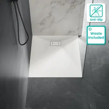 Berlin Rectangular Matt White Slate Effect SMC Composite Shower Tray 1000x800mm