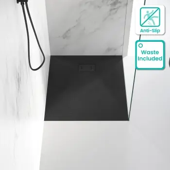Berlin Rectangular Matt Black Slate Effect SMC Composite Shower Tray 1100x700mm
