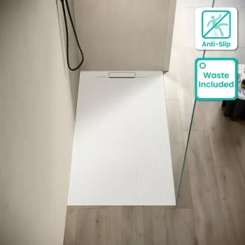 Tokyo Rectangular Matt White Slate Texture Stone Shower Tray 1700x700mm