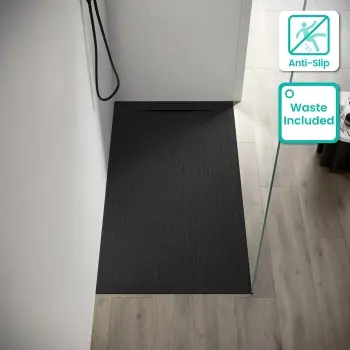 Tokyo Rectangular Matt Black Slate Texture Stone Shower Tray 1700x700mm