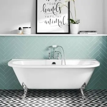 Harrow 1700mm Back To Wall Roll Top Bath - Chrome Claw Feet