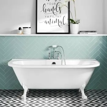 Harrow 1700mm Back To Wall Roll Top Bath - White Claw Feet