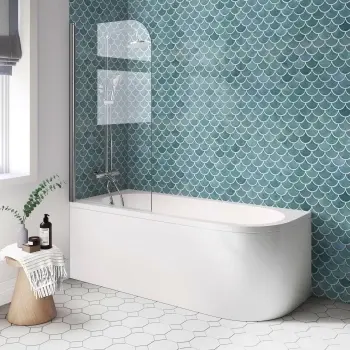 Oakham 1700 Space Saving Shower Bath & 6mm Easy Clean Screen - Left Handed