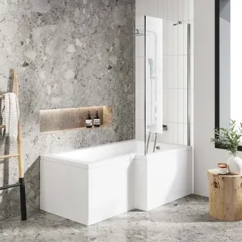 L Shaped 1500 Shower Bath & 4mm Fixed Screen - Right Handed