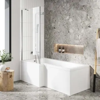 L Shaped 1700 Shower Bath & 4mm Fixed Screen - Left Handed