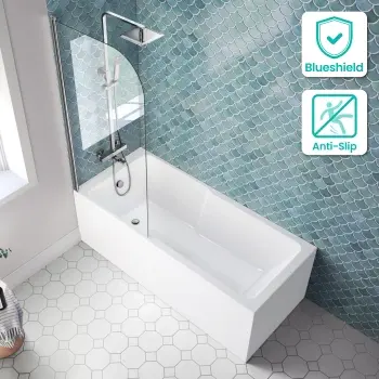 Antigua 1700x750 Keyhole Shower Bath & 6mm Easy Clean Chrome Bath Screen