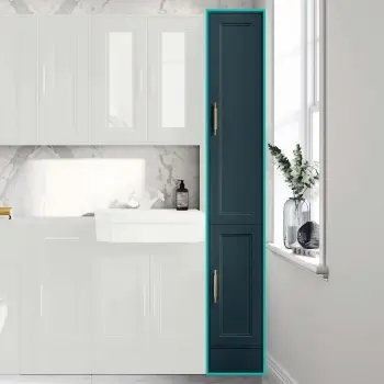 Monaco Inky Blue Floor Standing Tall Cabinet Unit 1900x300mm - Brass Knurled Handles