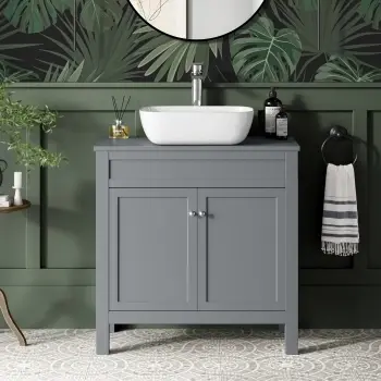 Bermuda Dove Grey Vanity With Curved Counter Top Basin 800mm