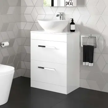 Avon Gloss White Vanity Drawer with Marble Top & Oval Counter Top Basin 600mm