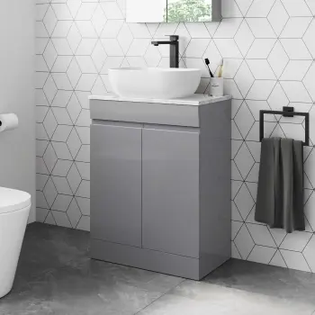 Trent Stone Grey Vanity with Marble Top & Curved Counter Top Basin 600mm
