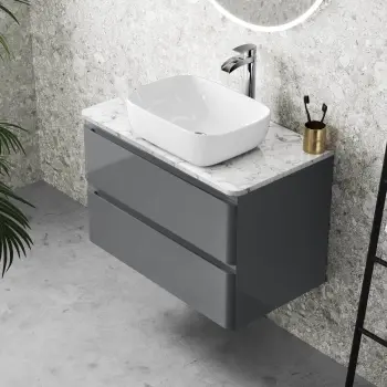 Corsica Storm Grey Wall Hung Drawer Vanity with Marble Top & Curved Counter Top Basin 800mm
