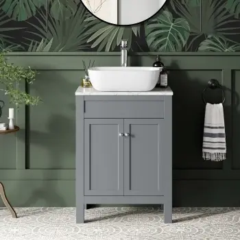 Bermuda Dove Grey Vanity with Marble Top & Curved Counter Top Basin 600mm
