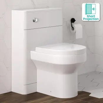 Curved Gloss White Slimline Back To Wall Unit and Denver Toilet