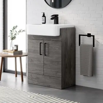 Harper Charcoal Elm Vanity with Semi Recessed Basin 600mm - Black Accents