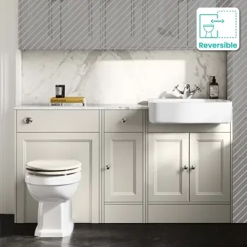 Monaco Chalk White Combination Vanity Basin with Marble Top and Hudson Toilet with Wooden Seat 1500mm