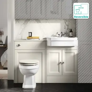 Monaco Chalk White Combination Vanity Traditional Basin and Hudson Toilet with Wooden Seat 1200mm