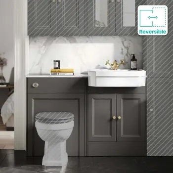 Monaco Graphite Grey Combination Vanity Traditional Basin with Marble Top 1200mm (Excludes Pan & Cistern) - Brushed Brass Accents