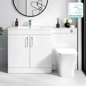 Mersey Gloss White Combination Vanity Basin and Houston Toilet 1300mm