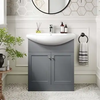 Capri Fog Grey Vanity with Semi Recessed Basin 750mm - Brushed Handles