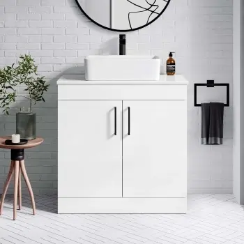 Mersey Gloss White Vanity with Troy Basin 800mm - Black Accents