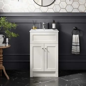 Milos Cotton White Basin Vanity 500mm - Brushed Handles