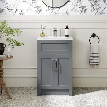Milos Fog Grey Basin Vanity 500mm - Traditional Handles