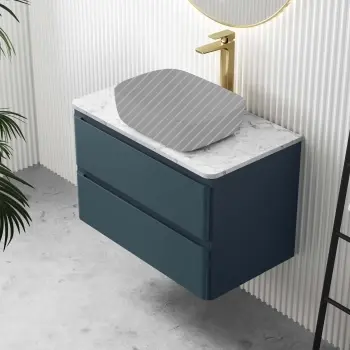 Corsica Inky Blue Wall Hung Drawer Vanity with Marble Top 800mm - Excludes Counter Top Basin
