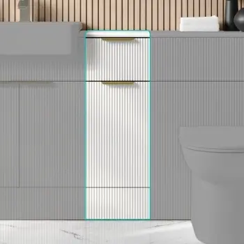Sicily Fluted Coastal White Side Cabinet Unit 300mm - Brushed Brass Accents