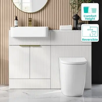 Sicily Fluted Coastal White Combination Vanity Basin with Marble Top & Utah Comfort Height Toilet 1200mm - Brushed Brass Accents