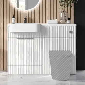 Sicily Fluted Coastal White Basin Vanity and Back To Wall Toilet Unit 1200mm (Excludes Toilet) - Chrome Handles - Left Handed
