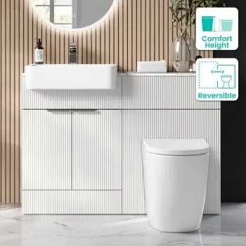 Sicily Fluted Coastal White Combination Vanity Basin with Marble Top & Utah Comfort Height Toilet 1200mm - Chrome Handles